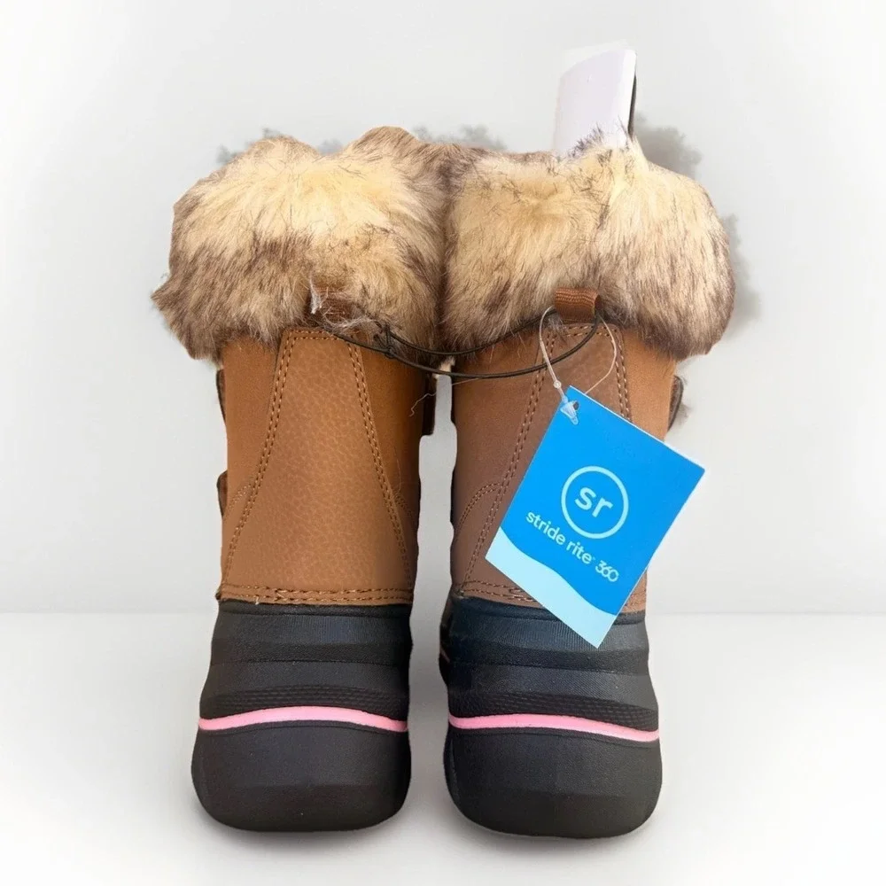 Stride Rite 360 Betty Winter Snow Boot Unisex-Child Size 3 Brown Black Calf High